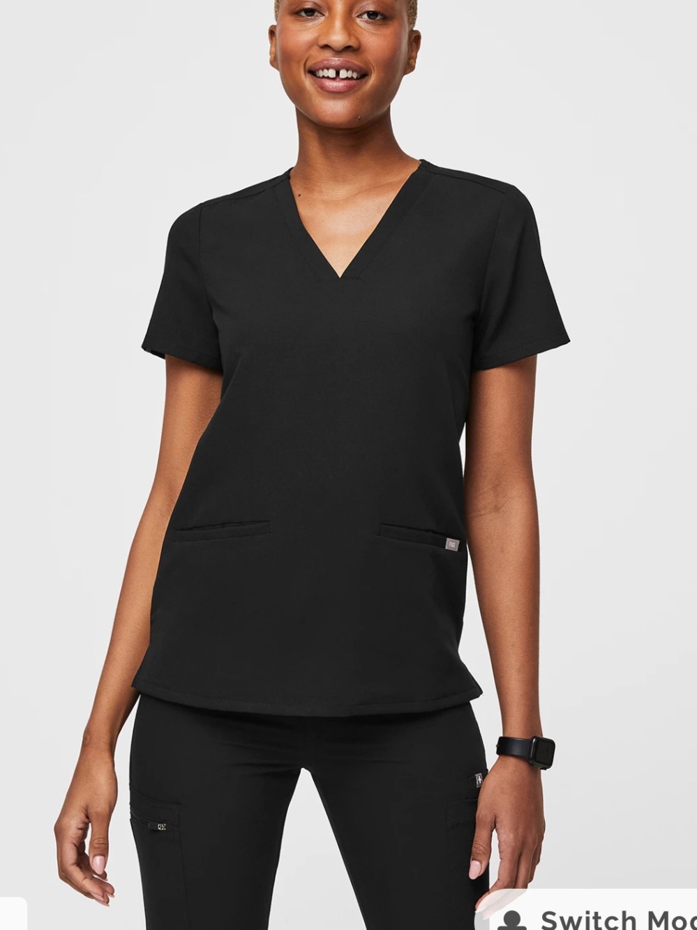 Figs  Casma XS Women's Black V-Neck Short Sleeve Scrub Top